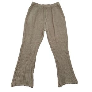 Honest Cotton Beige Gauze Wide Leg High Waist Stretch Pockets Womens Pants XL